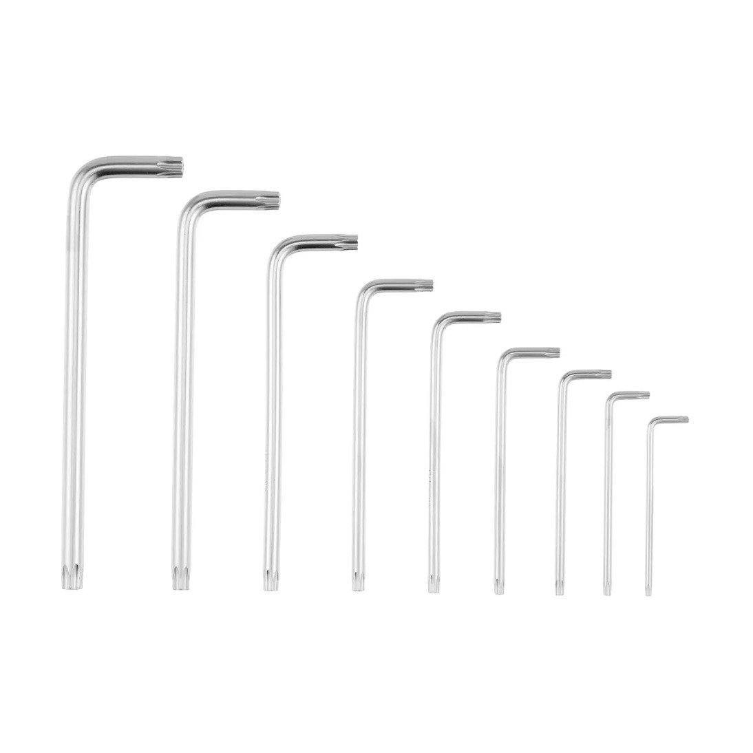 Jogo de Chaves Torx Longas com Acabamento Acetinado, T10-T50, Cromo Vanadio, 9PCS // MTX