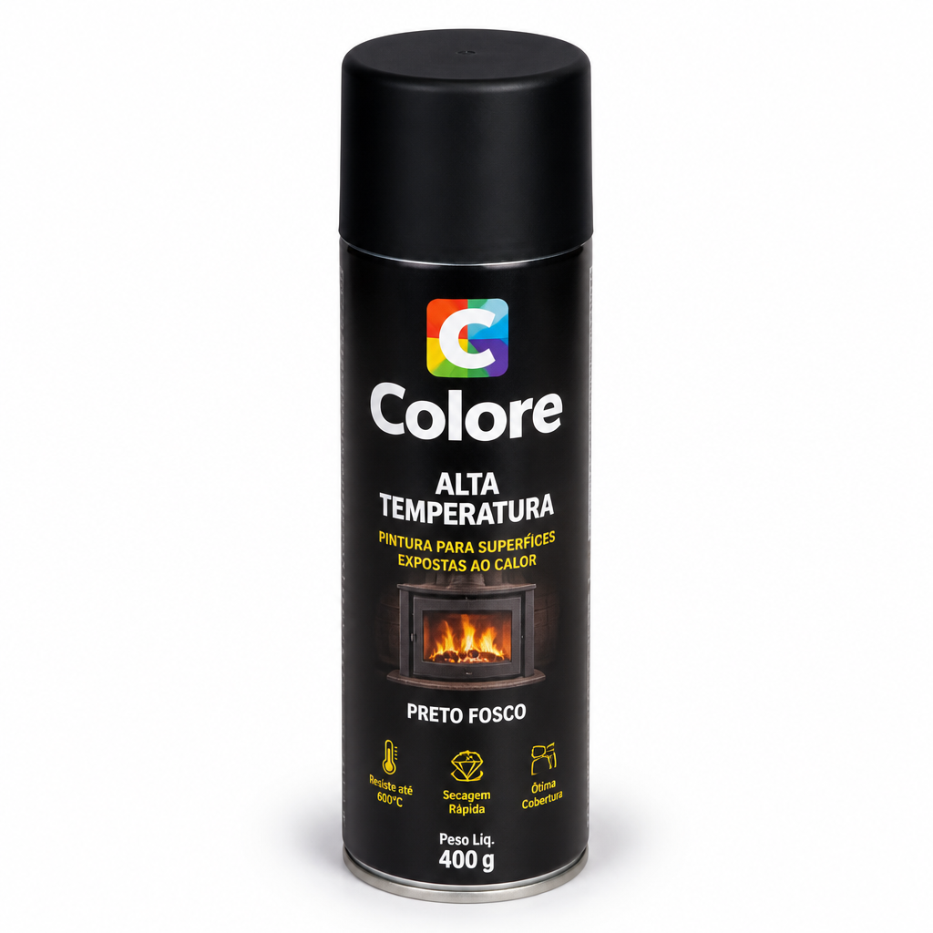 Tinta Spray Preto Fosco Alta Temperatura 400G Colore